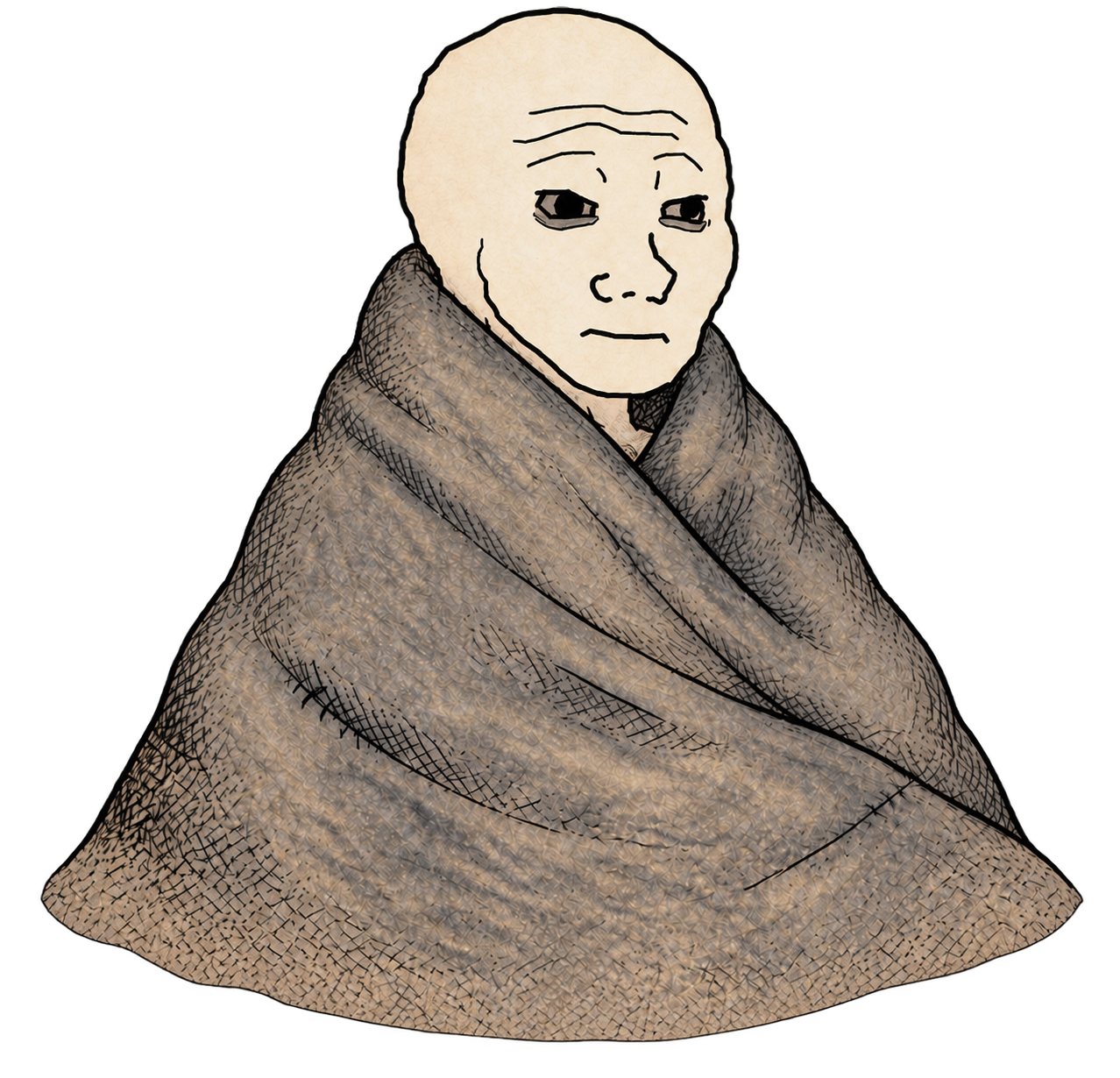 Full AFK SAINT figure wrapped in a grey blanket beneath an animated broken golden loading halo